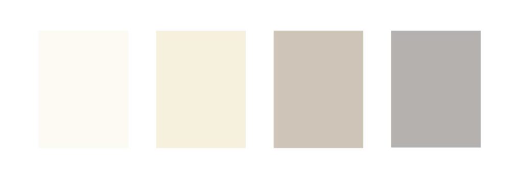コンテンポラリーニュートラル(左から)No.2001 STRONG WHITE / No.241 SKIMMING WHITE / No.229 ELEPHANT'S BREATH / No.267 DOVE TALE